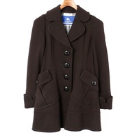 裏地チェックウールロングコート 36 バーバリーブルーレーベル 70980 BURBERRY BLUE LABEL ブラック レディース
