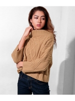 【Latina】デザイン編みボリュームネックトップス/ベージュ(005)