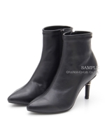 【REZOY】リングヒールストレッチショートブーツ/ブラックスエード