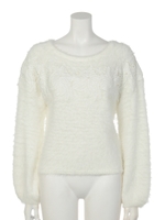 レースシアーシャギーニットTOP/WHT