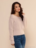 ケーブルオフショルニットトップス/ベージュ