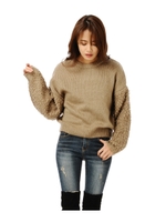 袖ループ編みニットTOP/MOCHA