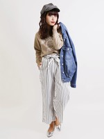 WEGO/チノウエストリボンタックワイドパンツ