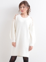 ショルダーレースシャギーワンピース/アイボリー