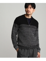 パネル切替ジップカーディガンニット/ブラック×ダークグレー(319)