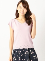 裾スカラップ袖フリルニット/パープル