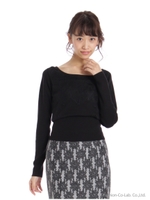 レース付ニットトップス/ブラック