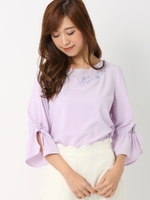 刺繍ネックブラウス/ネイビー