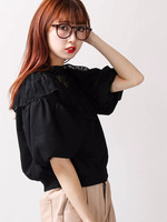 WEGO/フリルレースバルーン5分袖スウェット