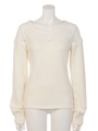 レースコンビパフSLV Knit TOP/D/GRN