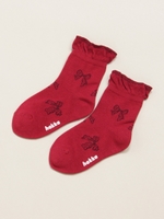 BABY ストライプリボンジャガード ソックス/レッド