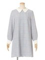 【F i.n.t】トランプチェック柄ラビットカラーワンピース/L/BLUE