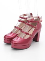 エナメル3連ストラップシューズ/レッド