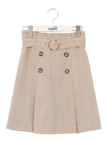 タックプリーツ前ボタンスカート/ベージュチェック