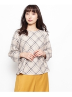 ヘリンボーンチェックブラウス/ネイビー(294)