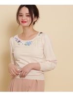 【S・Lサイズ】【WEB限定カラーあり】フラワー刺繍ニット/ベビーピンク(071)