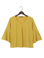 梨地 ポンチFタック袖 フレアー トップス 7分袖/ラベンダー