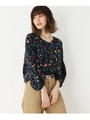 はしごレース花柄ブラウス/ネイビー(193)