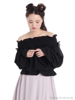 オフショルリボンブラウス/ブラック