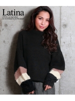 【Latina】フェザー配色ニットプルオーバー/ブラック(027)