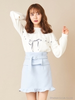 ベルト付きフリルスカパン/ライトブルー