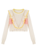 Vフリルモヘアニットトップス/ベージュ