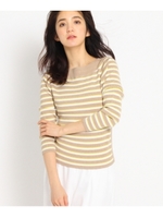 [S]ダブルボーダーボートネックニット/ライトベージュ×ホワイト×イエロー(351)