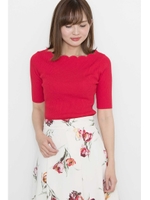 ◆スカラップリブ5分袖ニット/レッド(100)