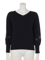 Ｖネック袖すかしレースニットプルオーバー/ネイビー