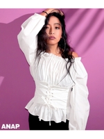 オフショルダーウエストレースアップトップス/ホワイト(001)