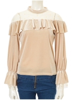 ドットチュールベロアブラウス/ベージュ