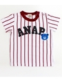 【ANAP KIDS】ナップくんワッペン付きストライプTシャツ/レッド(025)
