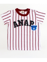 【ANAP KIDS】ナップくんワッペン付きストライプTシャツ/レッド(025)