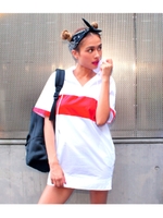 【ANAP】バイカラーフーディーチュニック/レッド(025)