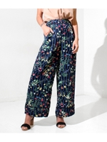 【Alluge】フラワー×ストライプジョーゼットパンツ/ネイビー(018)