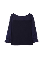 フラワーリブテレコベルスリーブカットソー/ネイビー(120)