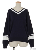 ラインニット/紺