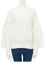 レースデザインスリーブトップス/ホワイト