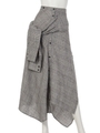 LINEN GLEN CHECK アシメスカート/BROWN