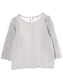 ・袖レースブラウス/ライトグレー