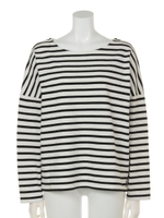 【Ca】ドロップショルダーボーダーロングスリーブTシャツ/O.WHT