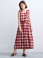 【MIHO NOJIRI × nano・universe】別注チェックVネックワンピース/レッド