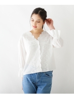 【洗える】フロントスカラップブラウス/ブルー(092)