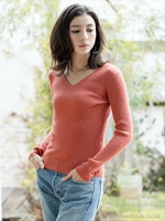 １２ＧＧリブ編みＶネックＰ／Ｏ/レッド