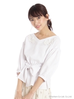 ウエストリボンギャザーブラウス/Cガラ