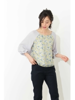 エンブロイダリーフラワープリントブラウス/グレーベース1(021)