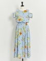 オリジナルボタニカルフルーツ柄ロングワンピ/ブルー