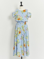 オリジナルボタニカルフルーツ柄ロングワンピ/ブルー