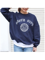 カレッジロゴ裾絞りスウェット/ネイビー