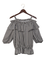 ギンガムオフショルTOPS/クロ/オフホワイト